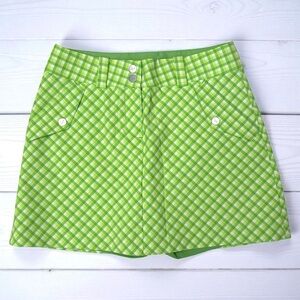 Nike Dri-FIT Golf Skort Size 2 Green White‎ Gingham Check Plaid Athletic Tennis